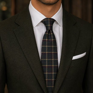 Dark Tartan Plaid in Forest Green & Burgundy Neck Tie