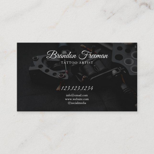 Dark Tattoo Machine Ink Tattooist Studio Business Card (Front)