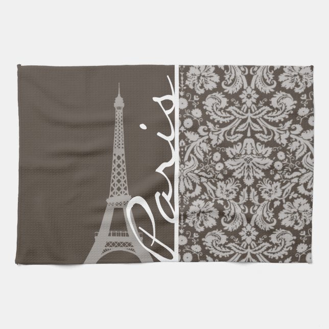 Dark Taupe, Brown Damask; Paris Kitchen Towel (Horizontal)