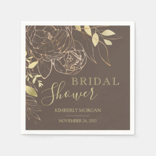 Dark Taupe & Gold Modern Floral Bridal Shower Napk Napkins