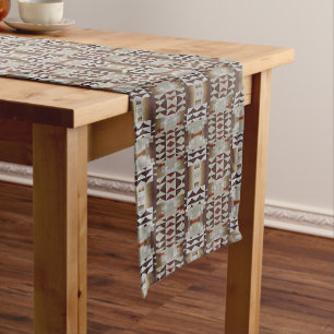 Dark Taupe Red Brown Tan Gray Beige Tribal Art Medium Table Runner