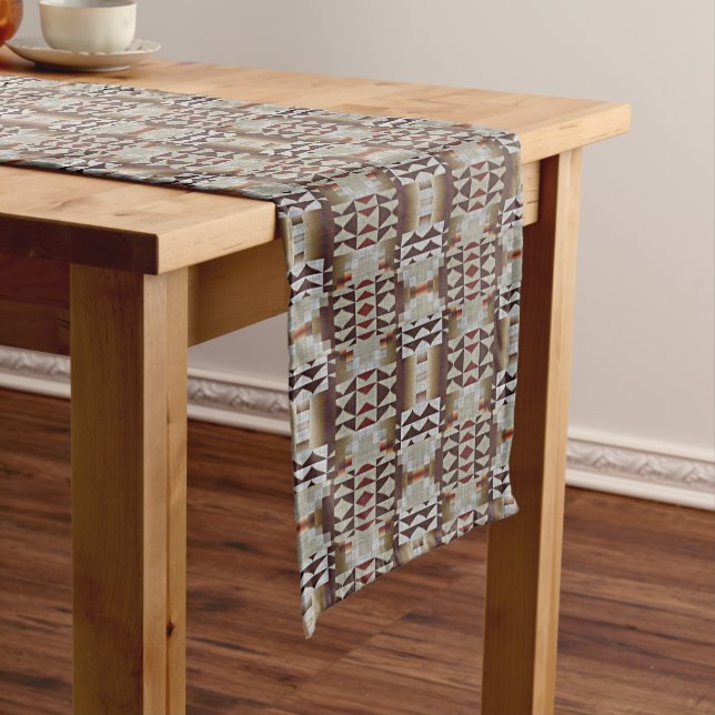 Dark Taupe Red Brown Tan Gray Beige Tribal Art Medium Table Runner (In Situ)