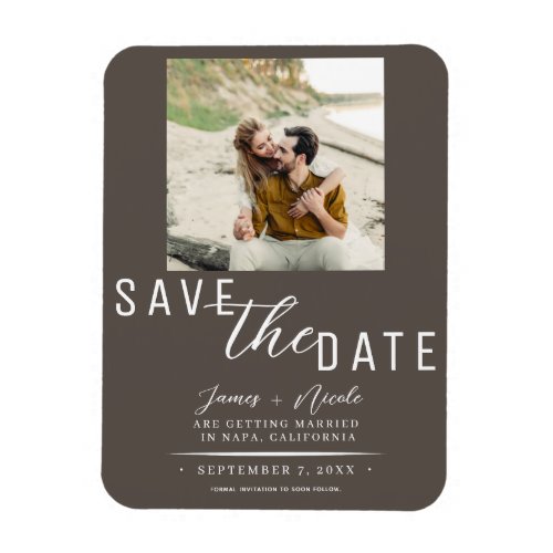 Dark Taupe Save the Date Photo Wedding Magnet