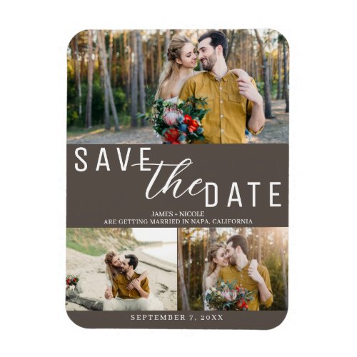 Dark Taupe Save the Date Wedding 3 Photos Magnet