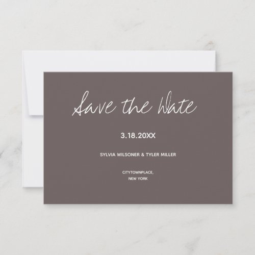 Dark Taupe Typography Minimalist Wedding Save The Date
