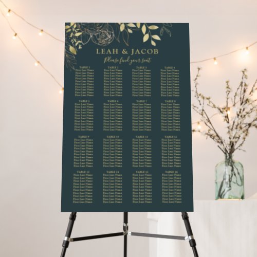 Dark Teal 16 Table Floral Wedding Seating Chart Foam Board