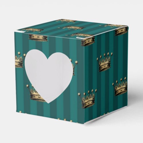 Dark Teal and Gold Royal Crown Pattern Favor Boxes