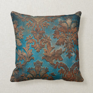 Dark Teal and Patina Damask Throw Pillow