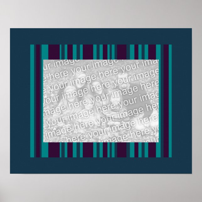 Dark teal and purple stripes photo frame poster (Front)