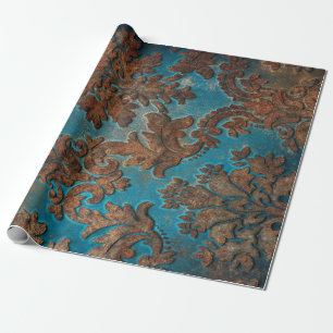 Dark Teal and Rust Damask Wrapping Paper