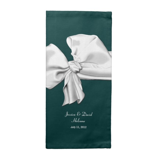 Dark Teal and White Bow Wedding Napkins (Half Fold)