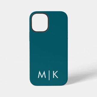 Dark Teal and White Modern Monogram iPhone 12 Mini Case
