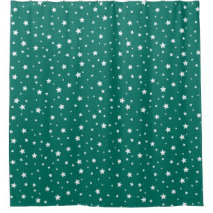 Dark Teal and White Stars Celestial Sky Shower Curtain