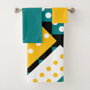 Dark Teal and yellow Bath Towel Set