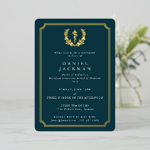 Dark Teal Asclepius Medical School Graduation Foil Invitation