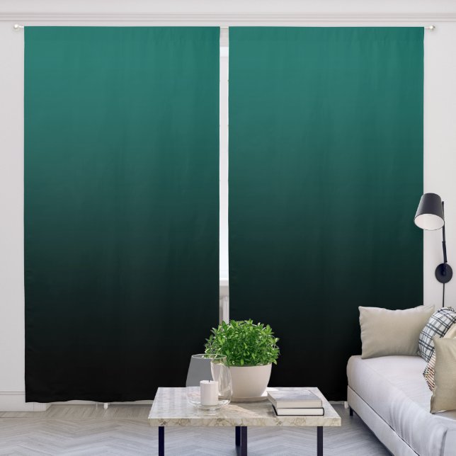 Dark Teal Black Gradient Blackout Curtains (Living Room)