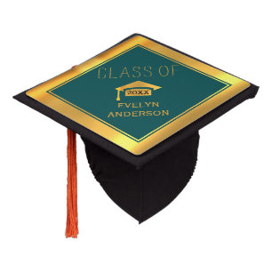 Dark teal blue and gold graduation Class of 2025 Graduation Cap Topper