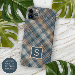 Dark Teal Blue Beige Tan Plaid Gingham Pattern iPhone 11 Pro Max Case