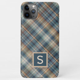 Dark Teal Blue Beige Tan Plaid Gingham Pattern iPhone 11Pro Max Case