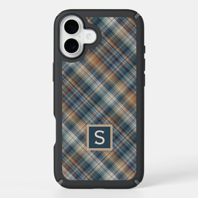 Dark Teal Blue Beige Tan Plaid Gingham Pattern Speck iPhone Case (Front)