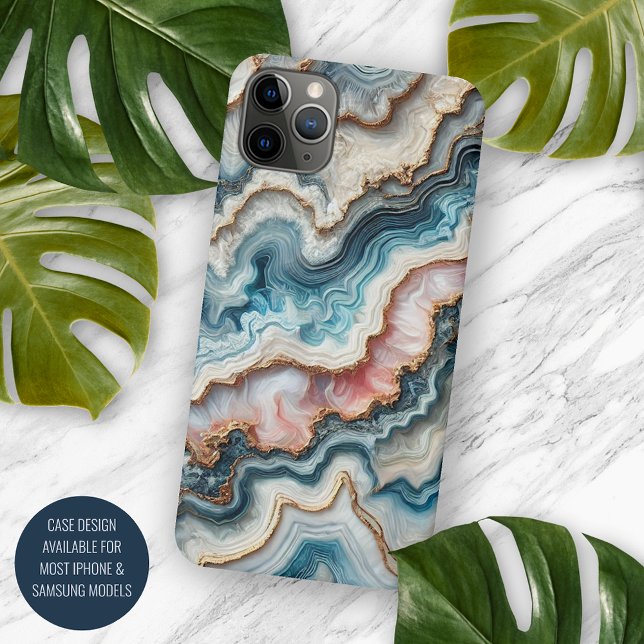 Dark Teal Blue Blush Pink Gold Marble Art Pattern Case-Mate iPhone Case (Creator Uploaded)