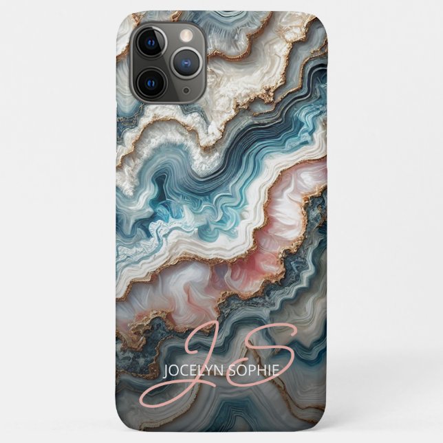 Dark Teal Blue Blush Pink Gold Marble Art Pattern Case-Mate iPhone Case (Back)