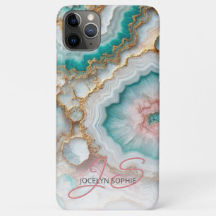 Dark Teal Blue Blush Pink Gold Marble Art Pattern iPhone 11 Pro Max Case