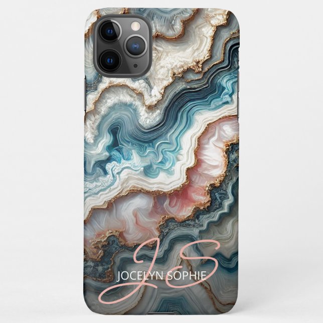 Dark Teal Blue Blush Pink Gold Marble Art Pattern iPhone Case (Back)