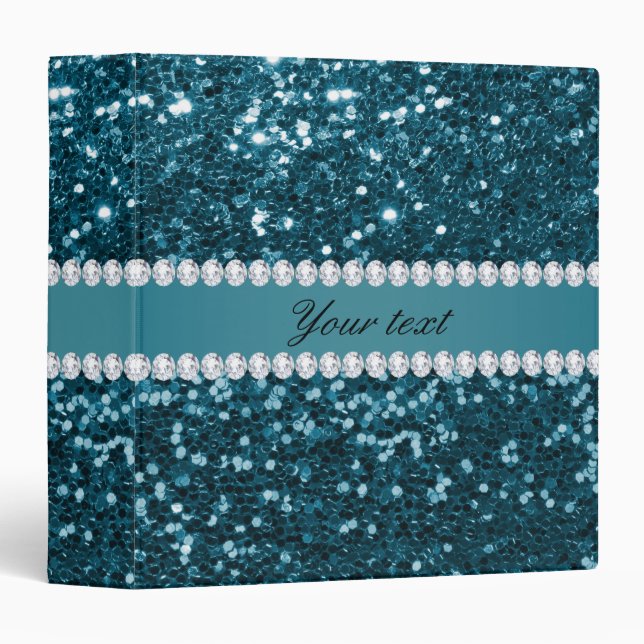 Dark Teal Blue Faux Glitter and Diamonds Binder (Front/Spine)