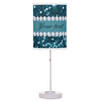 Dark Teal Blue Faux Glitter And Diamonds Table Lamp by glamgoodies at Zazzle