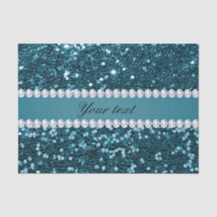 Dark Teal Blue Faux Glitter and Diamonds Tissue Paper
