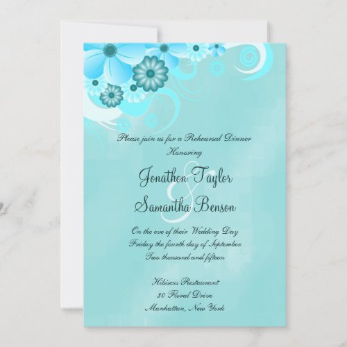 Dark Teal Blue Floral Rehearsal Dinner Invites