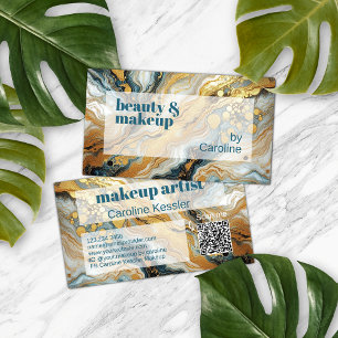 Dark Teal Blue Gray White Gold Marble Art Pattern Business Card