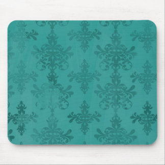 dark teal blue green distressed damask mouse pad