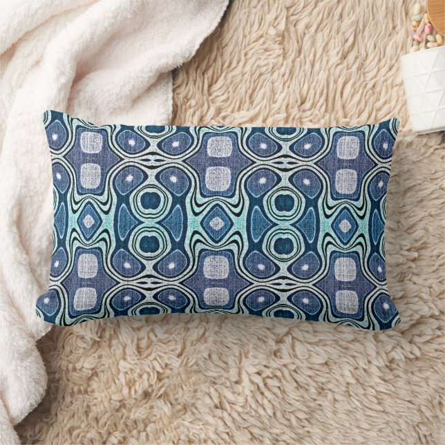Dark Teal Blue Green Turquoise Violet Tribe Art Lumbar Pillow (Blanket)