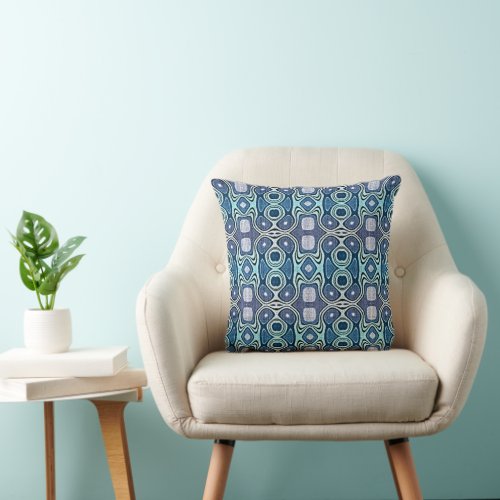 Dark Teal Blue Green Turquoise Violet Tribe Art Throw Pillow