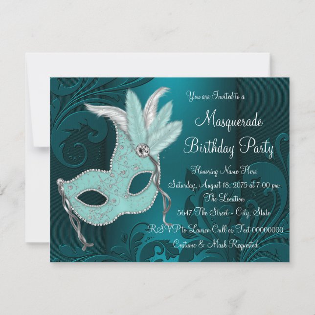 Dark Teal Blue Masquerade Party Invitation (Front)
