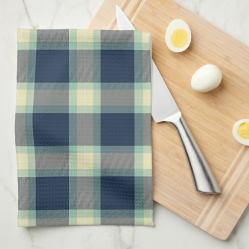 Dark Teal Blue Mint Green Classic Tartan Pattern Kitchen Towel