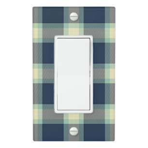Dark Teal Blue Mint Green Classic Tartan Pattern Light Switch Cover