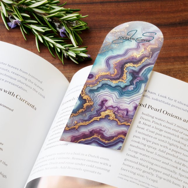Dark Teal Blue Purple Gold Marble Art Pattern Bookmarks (Book)