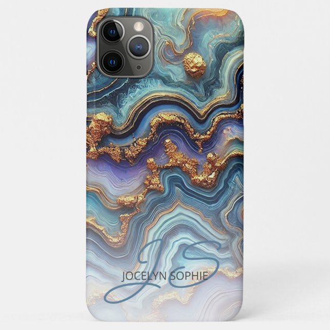 Dark Teal Blue Purple Gold Marble Art Pattern Case-Mate iPhone Case (Back)