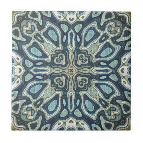 Dark Teal Blue Seafoam Green Ethnic Tribe Art Ceramic Tile
