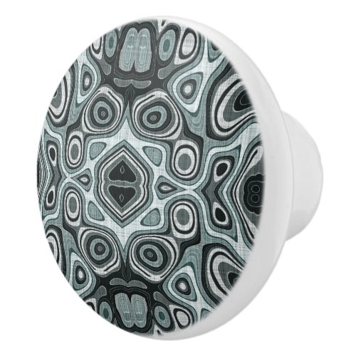 Dark Teal Blue Seafoam Green Gray Ethnic Tribe Art Ceramic Knob
