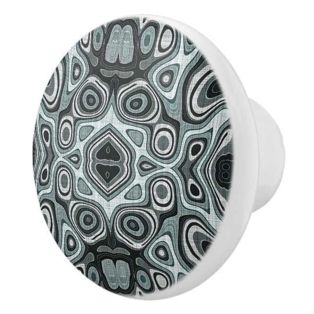 Dark Teal Blue Seafoam Green Gray Ethnic Tribe Art Ceramic Knob (Right)