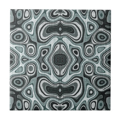 Dark Teal Blue Seafoam Green Gray Ethnic Tribe Art Ceramic Tile