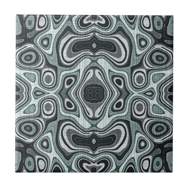 Dark Teal Blue Seafoam Green Gray Ethnic Tribe Art Ceramic Tile (Front)