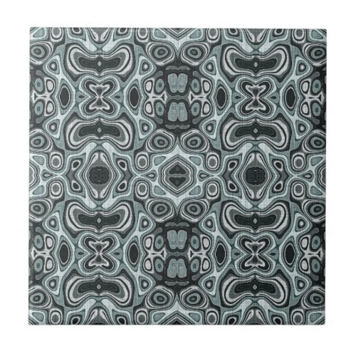 Dark Teal Blue Seafoam Green Gray Ethnic Tribe Art Ceramic Tile