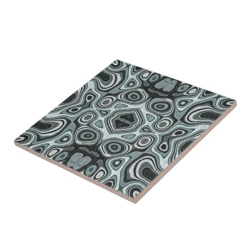 Dark Teal Blue Seafoam Green Gray Ethnic Tribe Art Tile