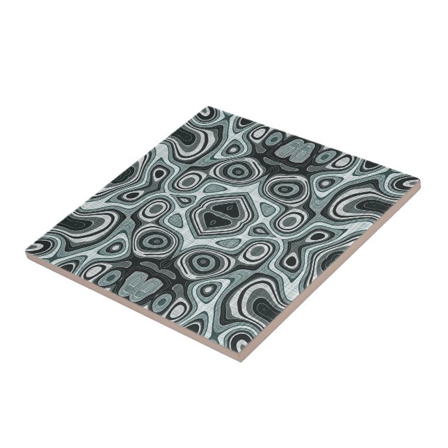 Dark Teal Blue Seafoam Green Gray Ethnic Tribe Art Tile (Side)