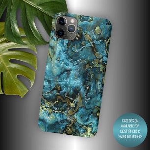 Dark Teal Blue Turquoise Black Faux Gold Pattern iPhone 11 Pro Max Case